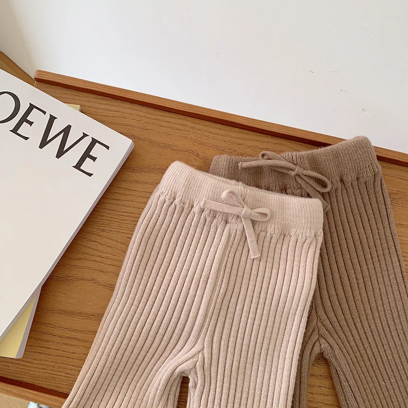 Girls' Knitted Straight Leg Pants Korean Version Woolen Pants Children's Leggings Fashion Pants for Baby Girls
