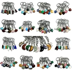 10pcs Heart Cross Water Drop Moon Shape Stone Keychain Women Men Colorful Crystal Charms Handbag Hangle Key Ring Holder Jewelry