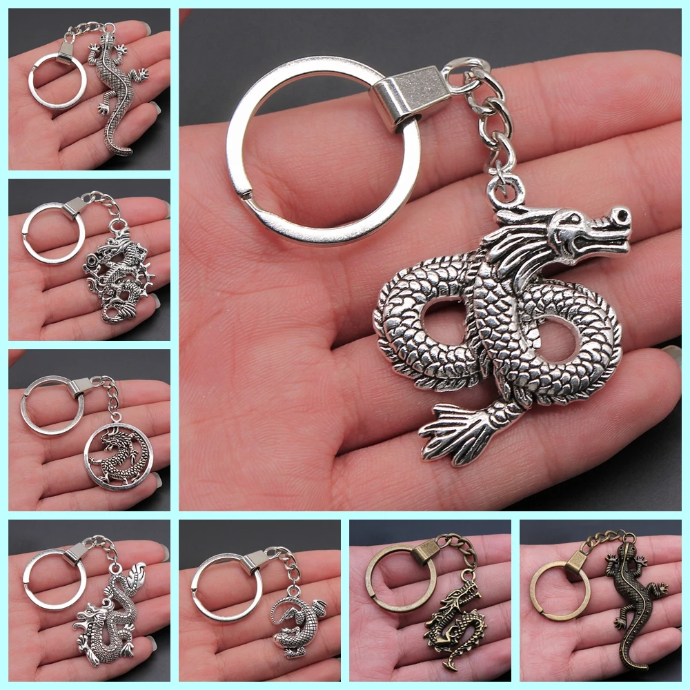 New Fashion Keychain Animal Dragon Gecko Lizard Dinosaur Snake Pendants DIY Car Key Chain Ring Holder Souvenir For Gift