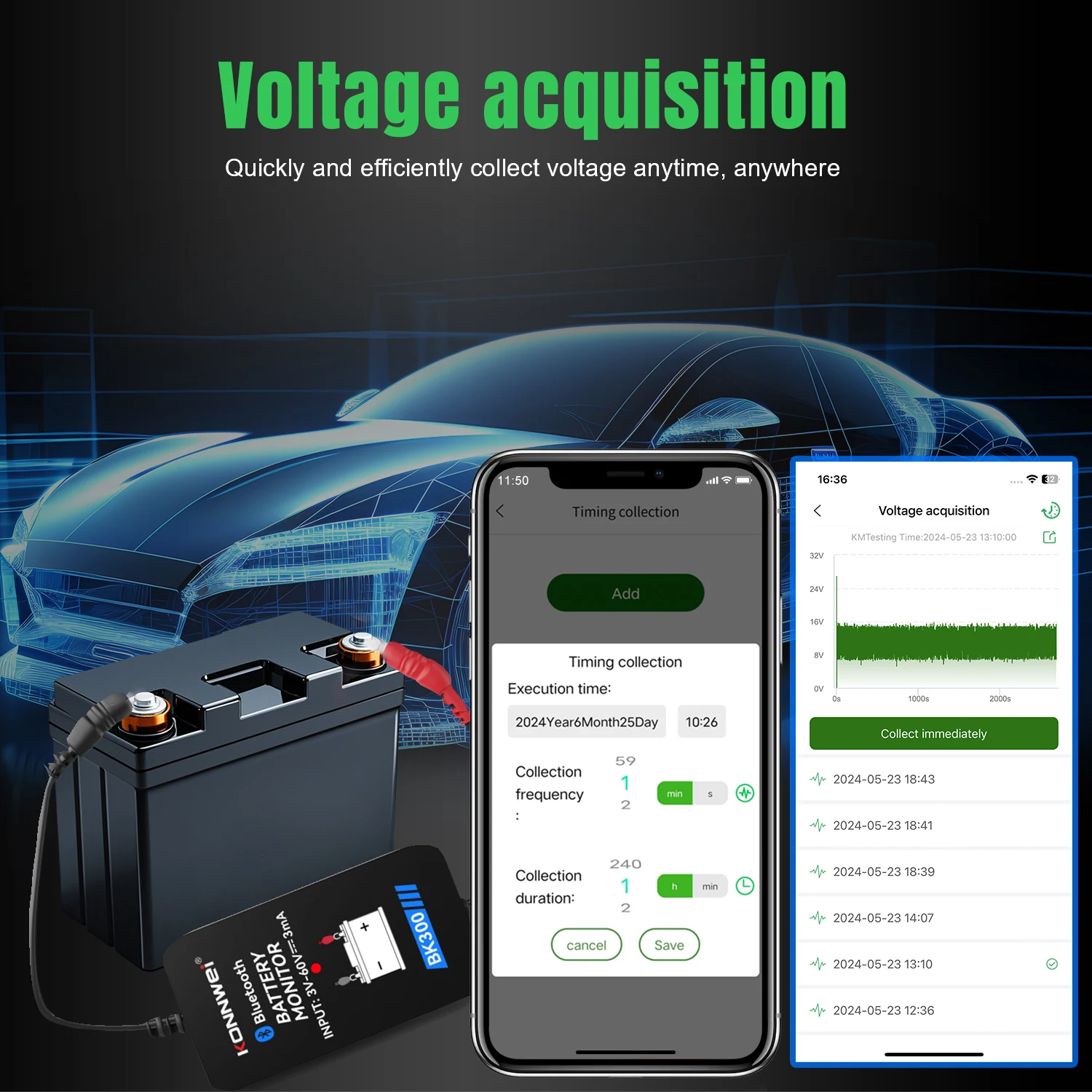 Car Battery Detector BK300 Lead Acid Starting 12V 24V Capacity Resistance Bluetooth 4.0 Automotive Battery Monitor Tool