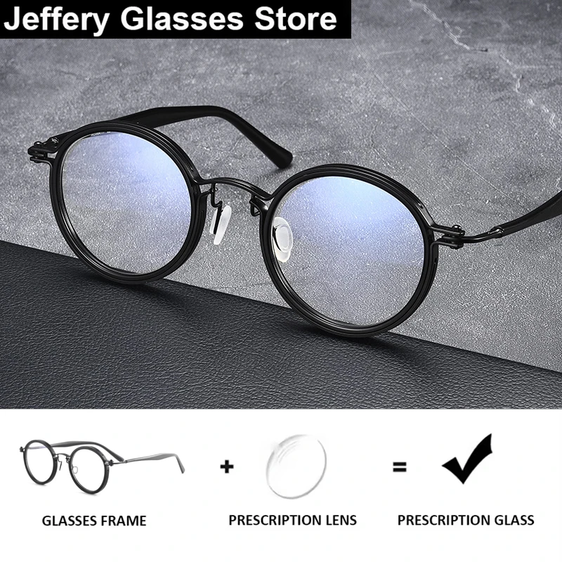 

Japanese Vintage Round Prescription Eyeglasses Titanium Acetate Ultralight Myopia Progressive Optical Glasses Handmade Eyewear