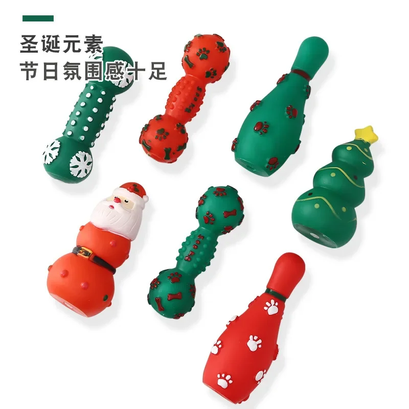 New Pet Products Christmas Tree Santa Bowling Christmas Pet Toy Vinyl Squeak Dog Teething Toy Dog Interactive Games