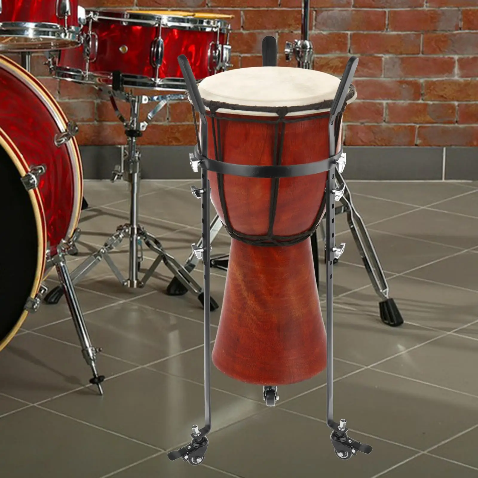 Seated Barrel Stand Conga Stand with Wheels Nonslip Pad 70-100cm Iron Adjustable