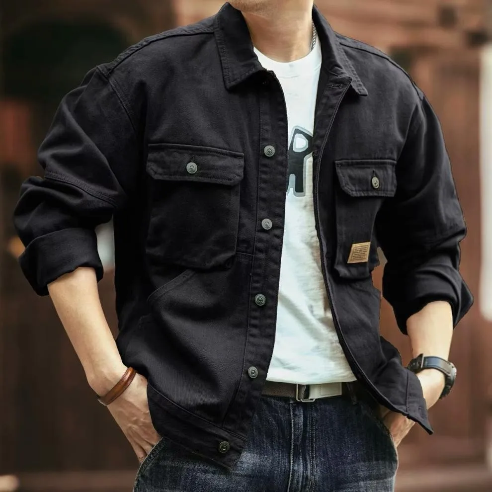 Mens American Vintage Denim Jacket Autumn Winter Heavy Washed Lapel Trendy Ruffian French Workwear Street Fashion