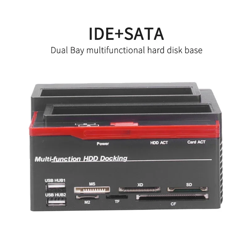 

2.5/3.5" SATA IDE HDD Docking Station Clone HDD Enclosure USB 2 Ports USB 2.0 Hub MS/M2/XD/CF/SD/TF Card Reader