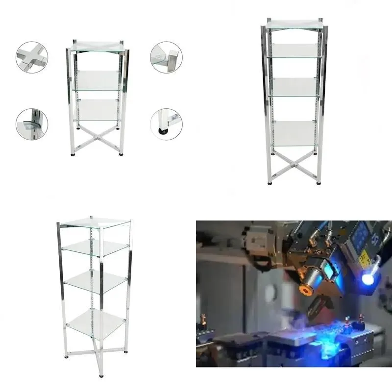 Chrome Plated Metal Vertical Shelves Tempered Glass Display Cabinet for Store Product Display Decorative Collection Storage