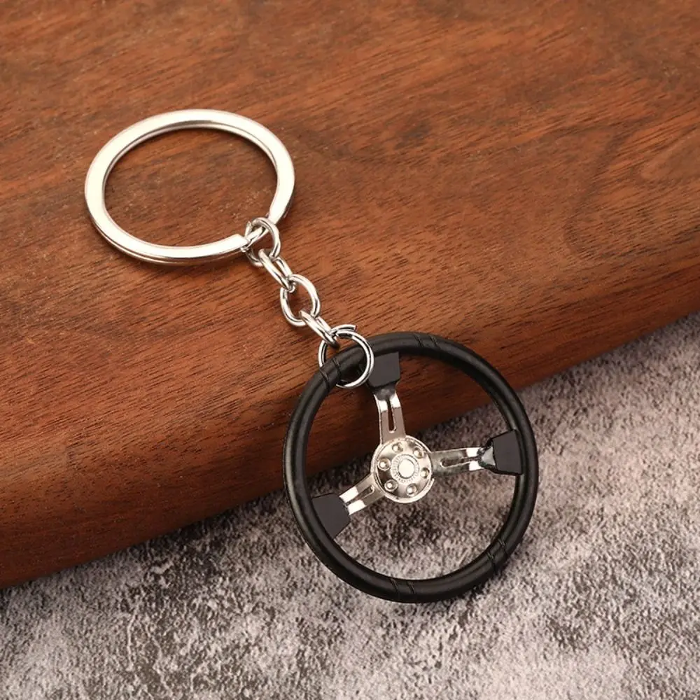 Simple Alloy Racing Steering Wheel Key Ring Three Color Keychain Car Refitting Pendant Creative Punk Couple