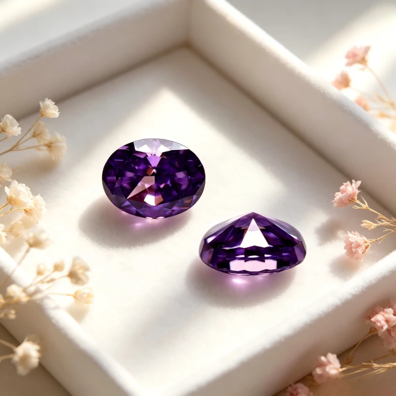 Kubischer Zirkonia Stein, ovale Form, violette Farbe, Crushed-Ice-Schliff, violette Farbe, CZ 4K-Schliff, 5A+ Qualität, Laborproduktion – Detail 2