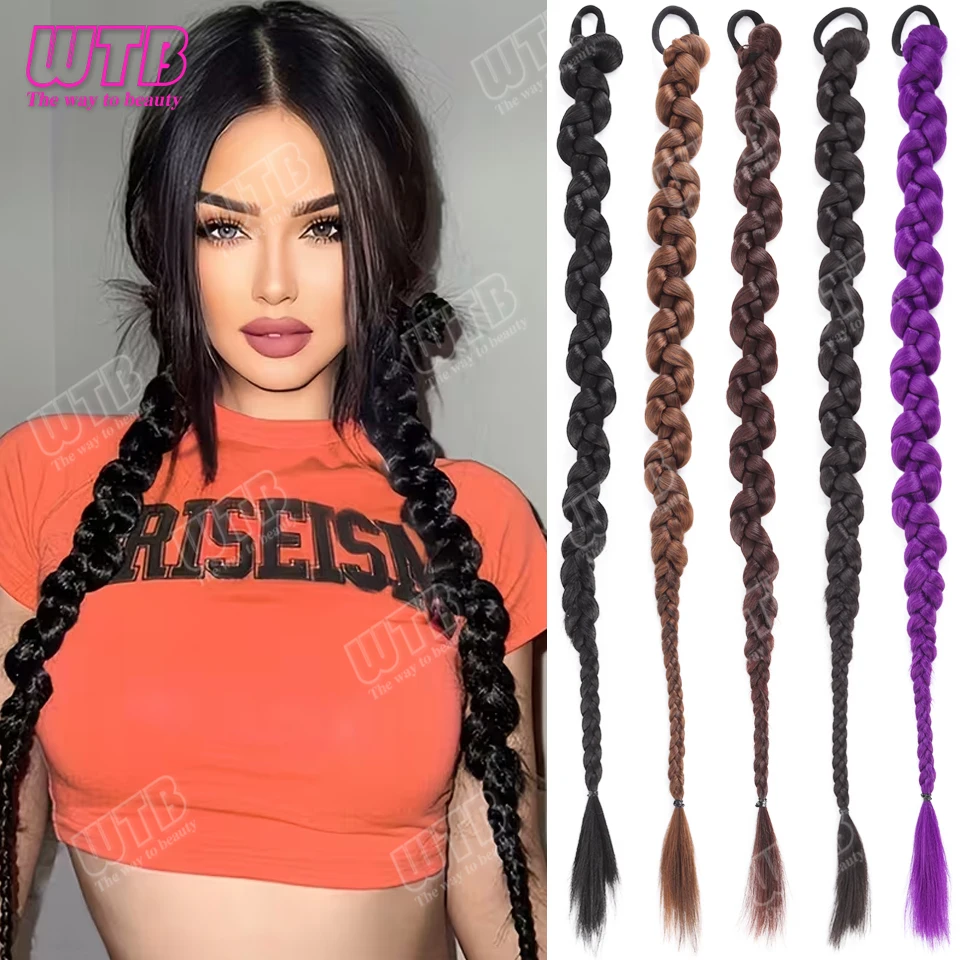 Braided Ponytail Synthetic Wig Extension with Elastic Tie Long Twisted Braid Style Suitable for Women's Daily Wear and Holidays