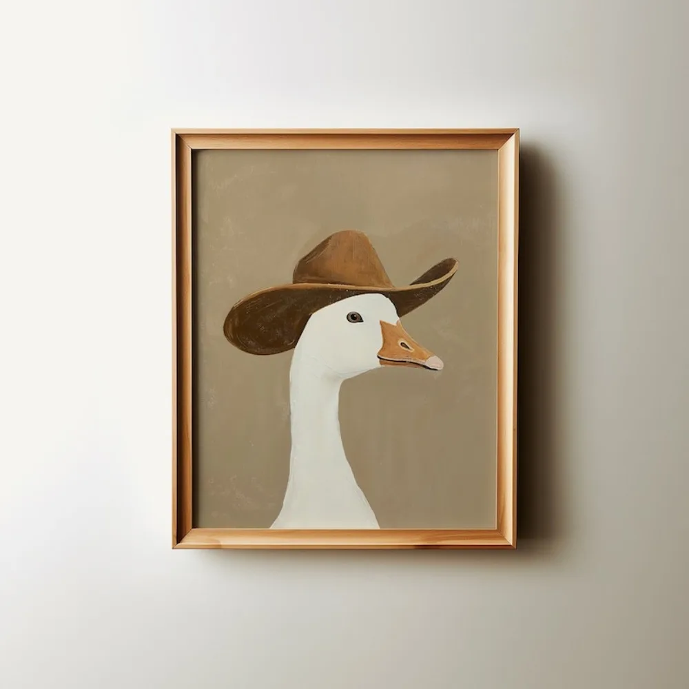 1pc frameless Hat,western Nursery Art,neutral Boy Room Animal Art Wall Decoration Frameless Canvas Painting Silly Cowboy Goose,b