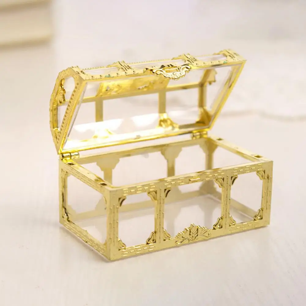 Jewelry Treasure Chest Gold Pirate Transparent Storage Vintage Mini Storage Box Gold/Silver Clear Candy Organizer Trinket Keepsa