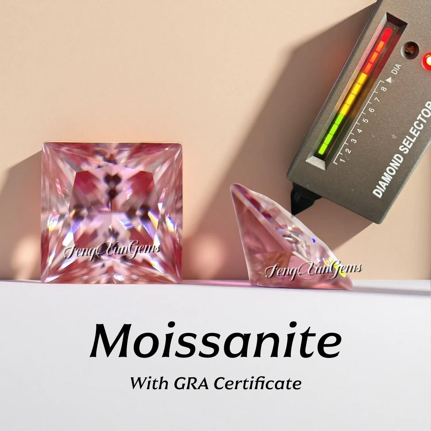 

High Quality 0.3~6 ct Princess cut Moissanite Pass Diamonds Test VVS1 Clarity with GRA Certificate Sakura Pink Loose Gemstone