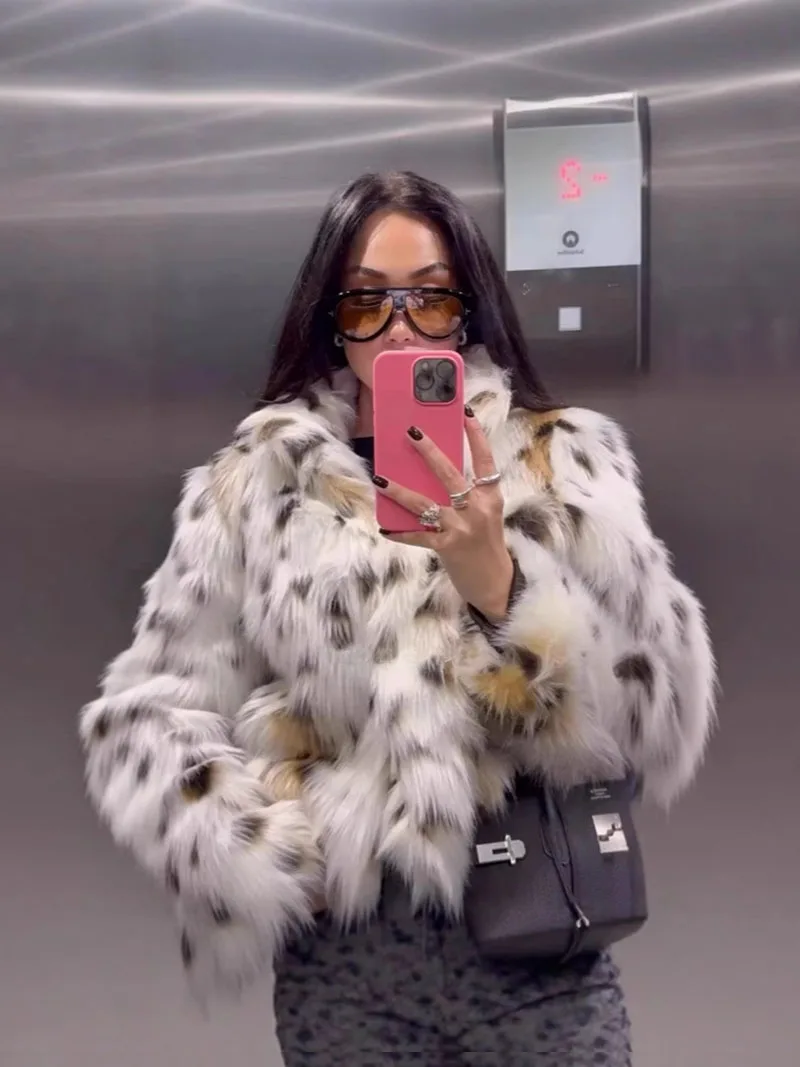 

For Woman Clothing Furry Jacket New in Coats & Jackets fur coatChic Stand Collar Leopard Coats