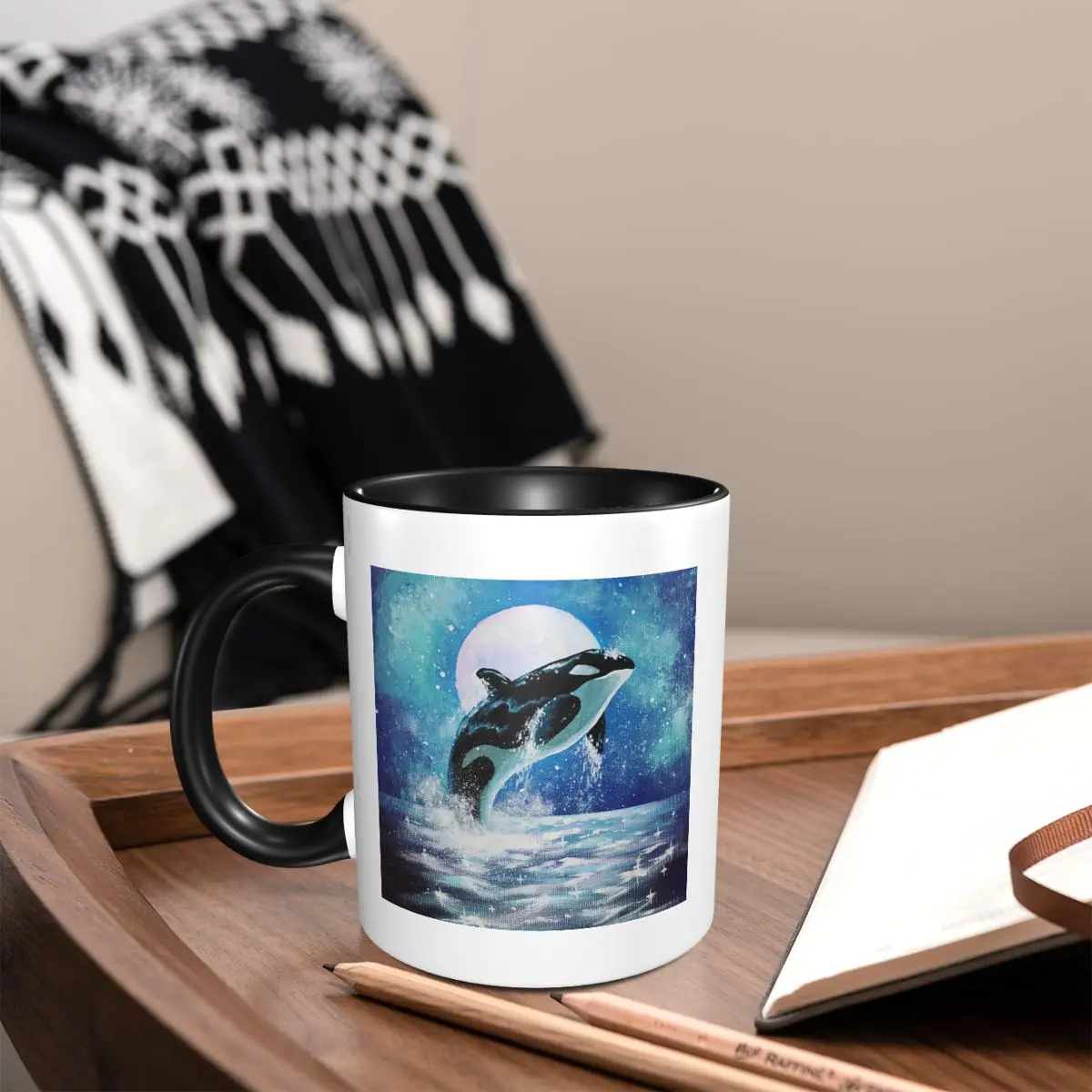 Ocean Waves Orca Killer Whale Jumping Of Water Mug Funny Ceramic Coffee Cups Tea Mugs Milk Cup Drinkware Gift for Woman Man