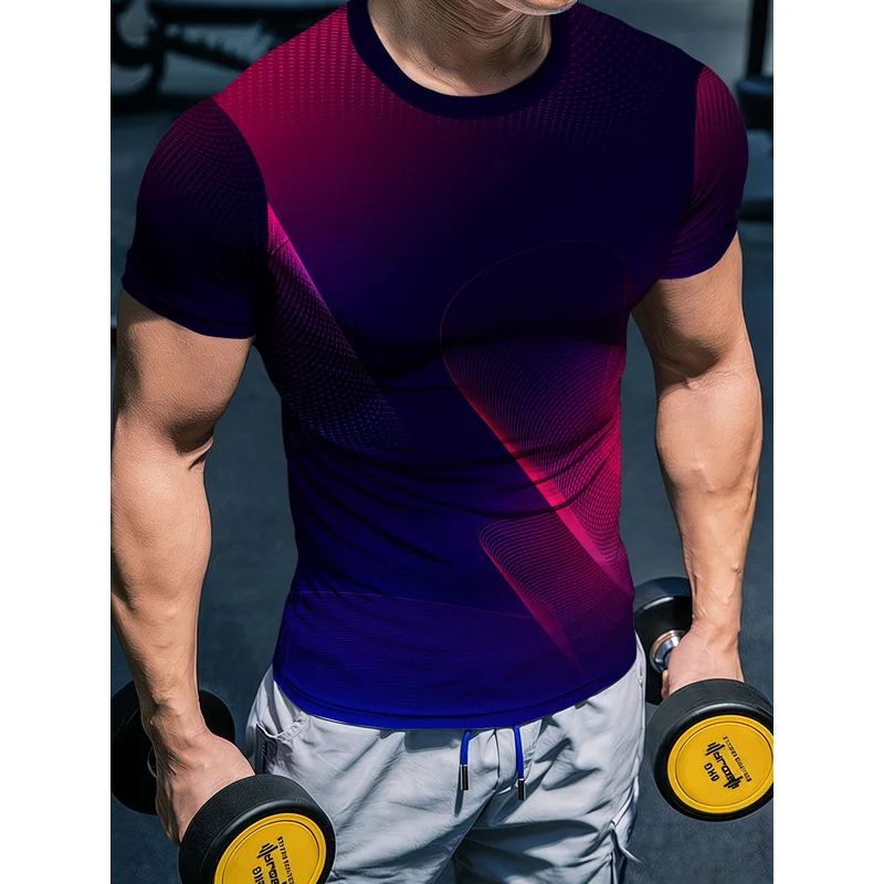 Men's round neck purple-red gradient sports tight-fitting short-sleeved shirtTShirt High elasticity quick drying slim fit