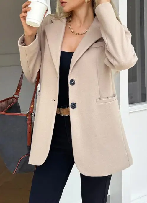 

New Fashion Style French Commuting Style Solid Color Lapel Button Front Slim Fit Loose Professional Wear Women's Suit Jacket