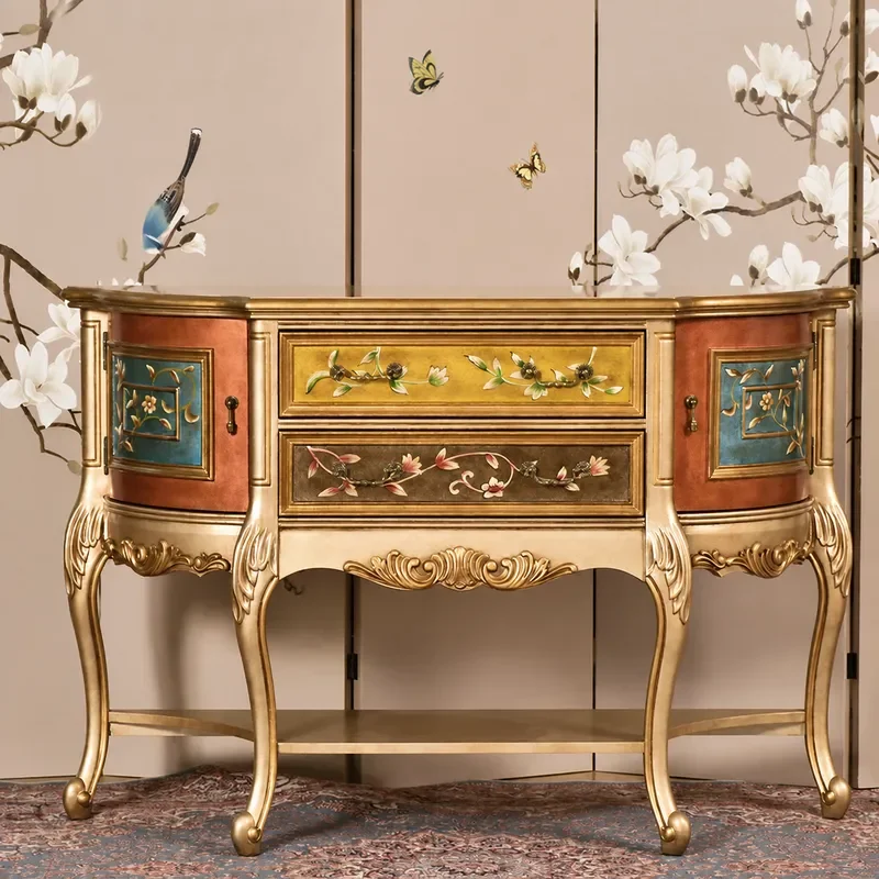 Retro Porch Cabinet Semi Round Locker Painted Foyer Cabinet Light Luxury Partition for Small Apartment
