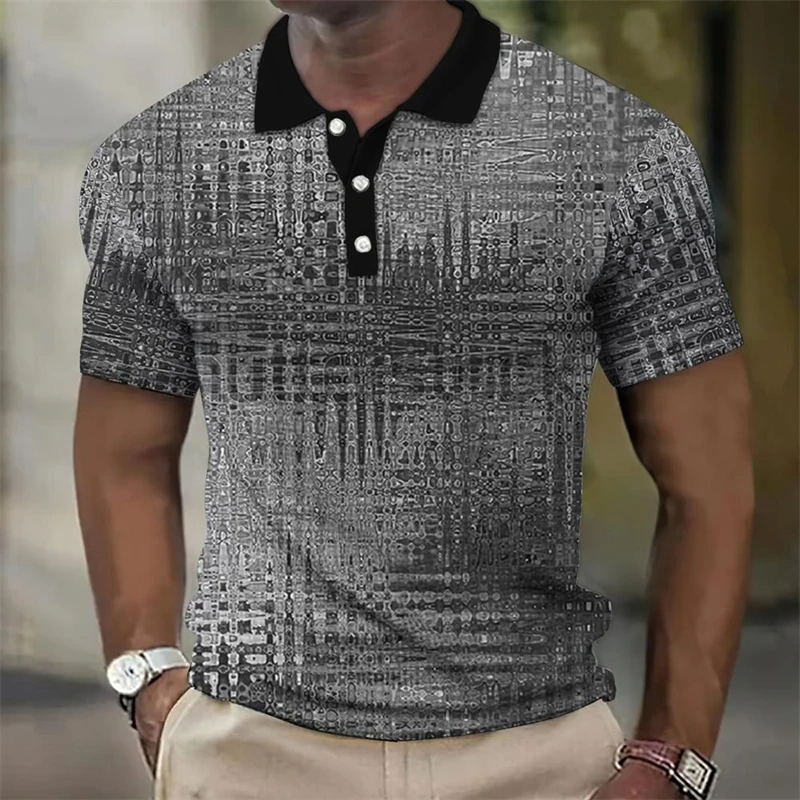 New Men's Polo Shirts 3d Simulation Metal Plaid Graphic Printed Men's Clothing Summer Casual Short Sleeved Street Designer Tops