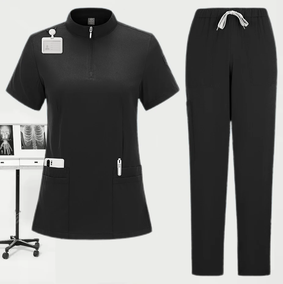 Nouveaux uniformes chirurgicaux médicaux femme gommage ensemble Salon de beauté vêtements de travail gommages cliniques haut poche pantalon vétérinaire médecin Zip combinaison d'allaitement