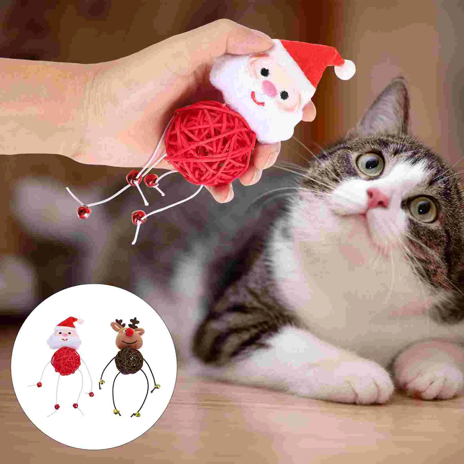 2 pcs חתול צעצוע משחק משחק כדור ראטן מצחיק קטיף משחק צעצועים לחיות מחמד הקש לחיות מחמד