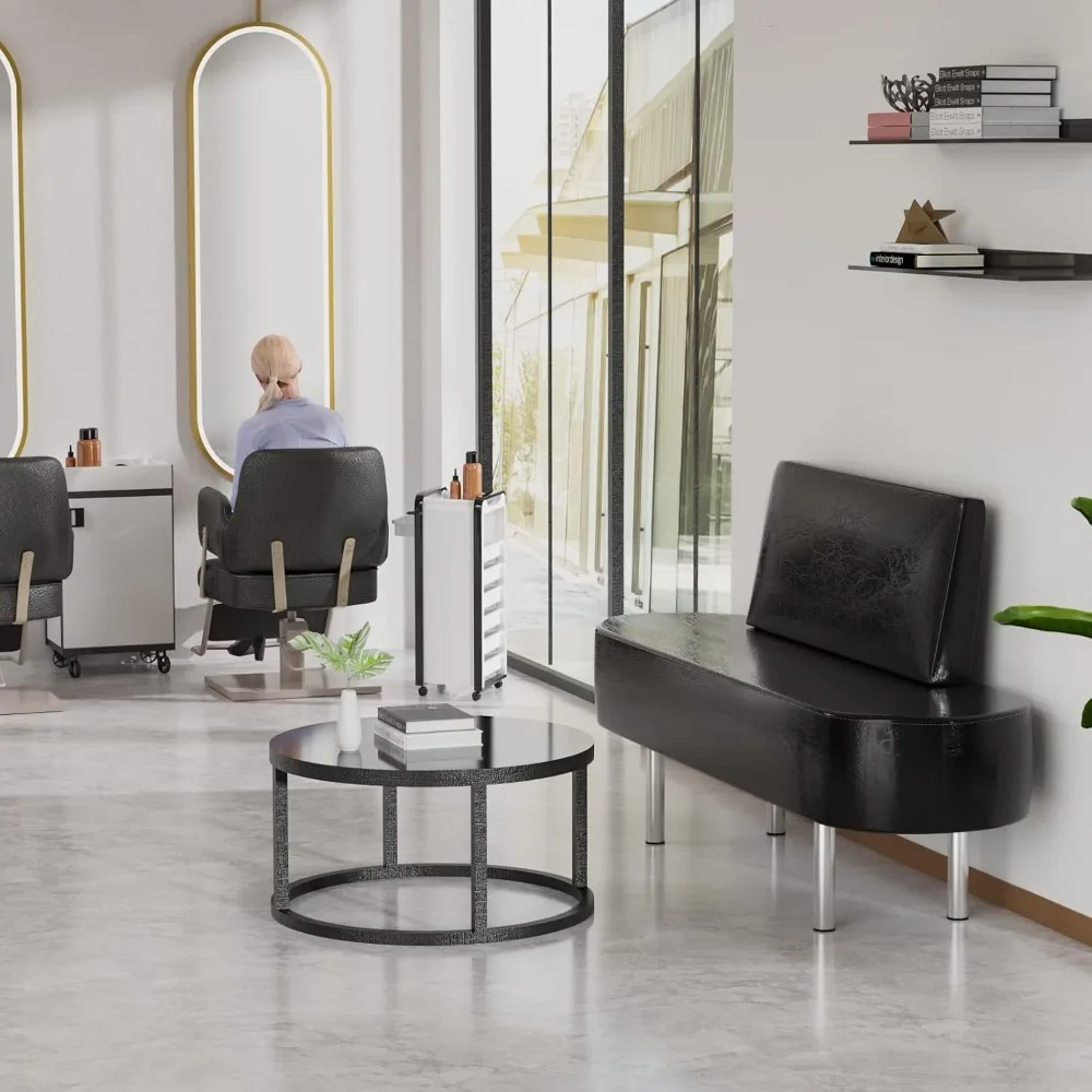 Salon Waiting Room Bench with Backrest 59.1in Heavy Duty Guest Lobby Seating Black