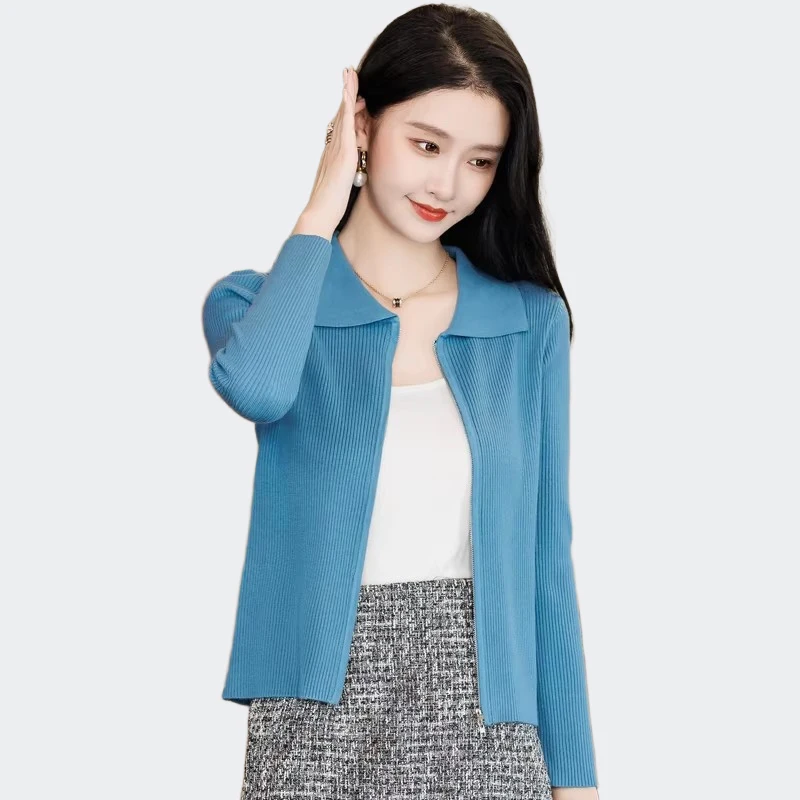 

Spring Autumn Women Fashion Style Casual Short Knitted Cardigan Sweater Chic Double Head Zipper Vintage Sweatshirt Jacket