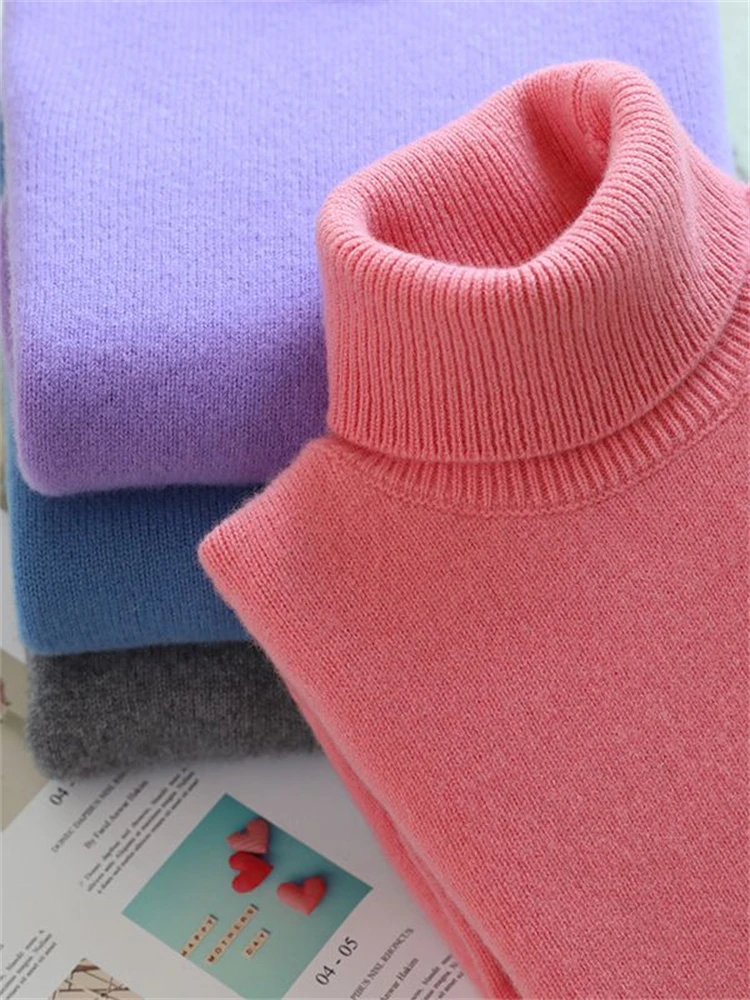 children 100% Wool Turtleneck Sweater Girls Solid Wool Undershirt Winter Warm Pullover Sweater boys cashmere adolescent Sweater