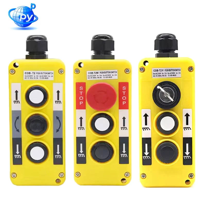 

COB-T2 T2M T2Y Push Button Switch Crane Remote Control Handle Electric Hoist Pendant Box Car Tailgate Lift Switch