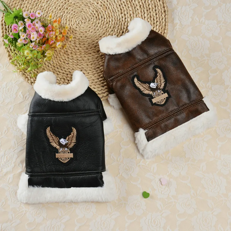 Pet Clothes Winter Autumn Warm Jacket Small Dog Wool Fashion Sweater Puppy Cool Leather Coat Chihuahua Maltese Yorkshire Poodle