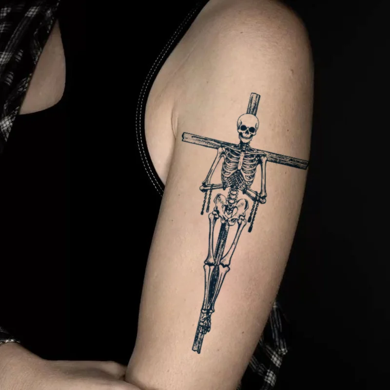 Herbal Realistic Skeleton Cross Temporary Tattoo for Woman Arm Punk Y2K Punk Waterproof Long Lasting Tattoo Tatuajes Temporales