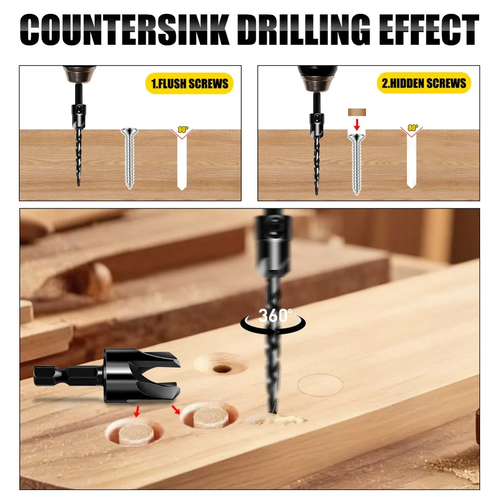

15 Piece Steel Magnetic Drill Bit Set Hex Shank for Countersinking Drilling in For wood Plastic and Metal Applications