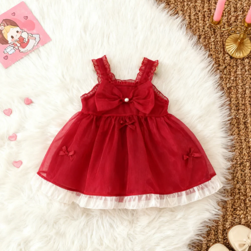 Baby Girl Dress Summer Bow-Tie Mesh Strapless Girls Dress Adorable Wedding Flower Girl Outfit Baby Girl Clothes