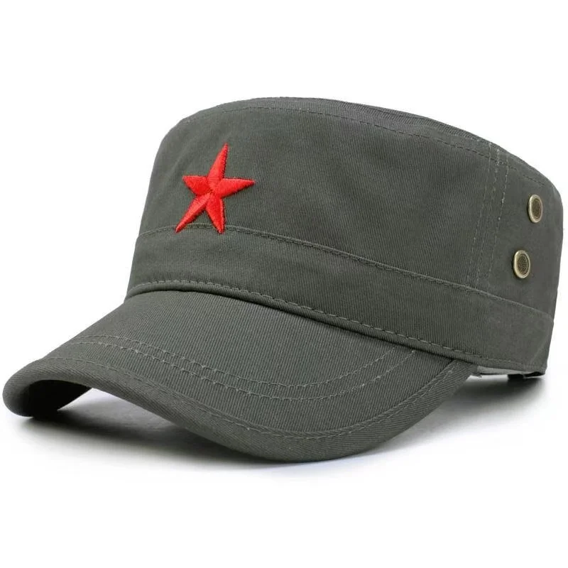 Military Cap Red Star Embroidery Cap Military Hat Army Green Flat Hats For Men Women Vintage Bone Male Female Army Sun Hat