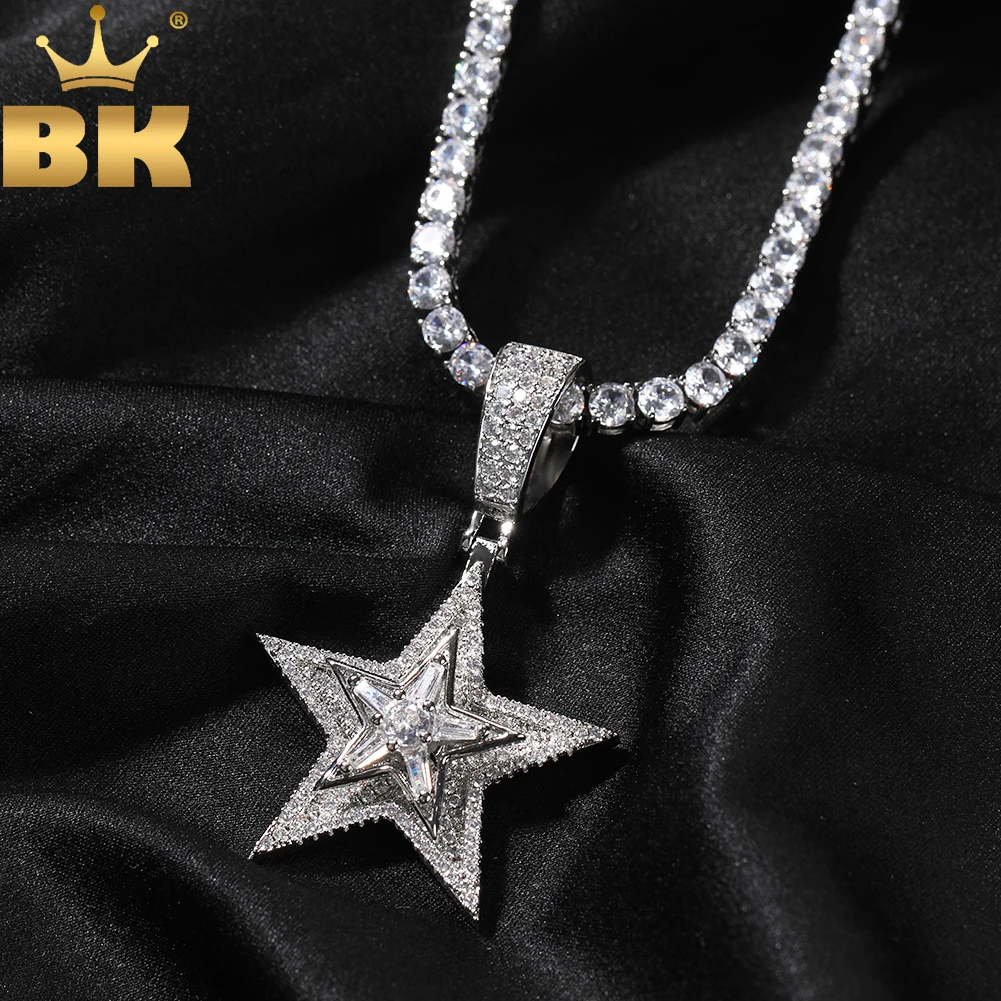 

THE BLING KING Rotatable Five Point Star Pendants Iced Out Cubic Zirconia Multi Layers Spinning Pendant Necklace Hiphop Jewelry