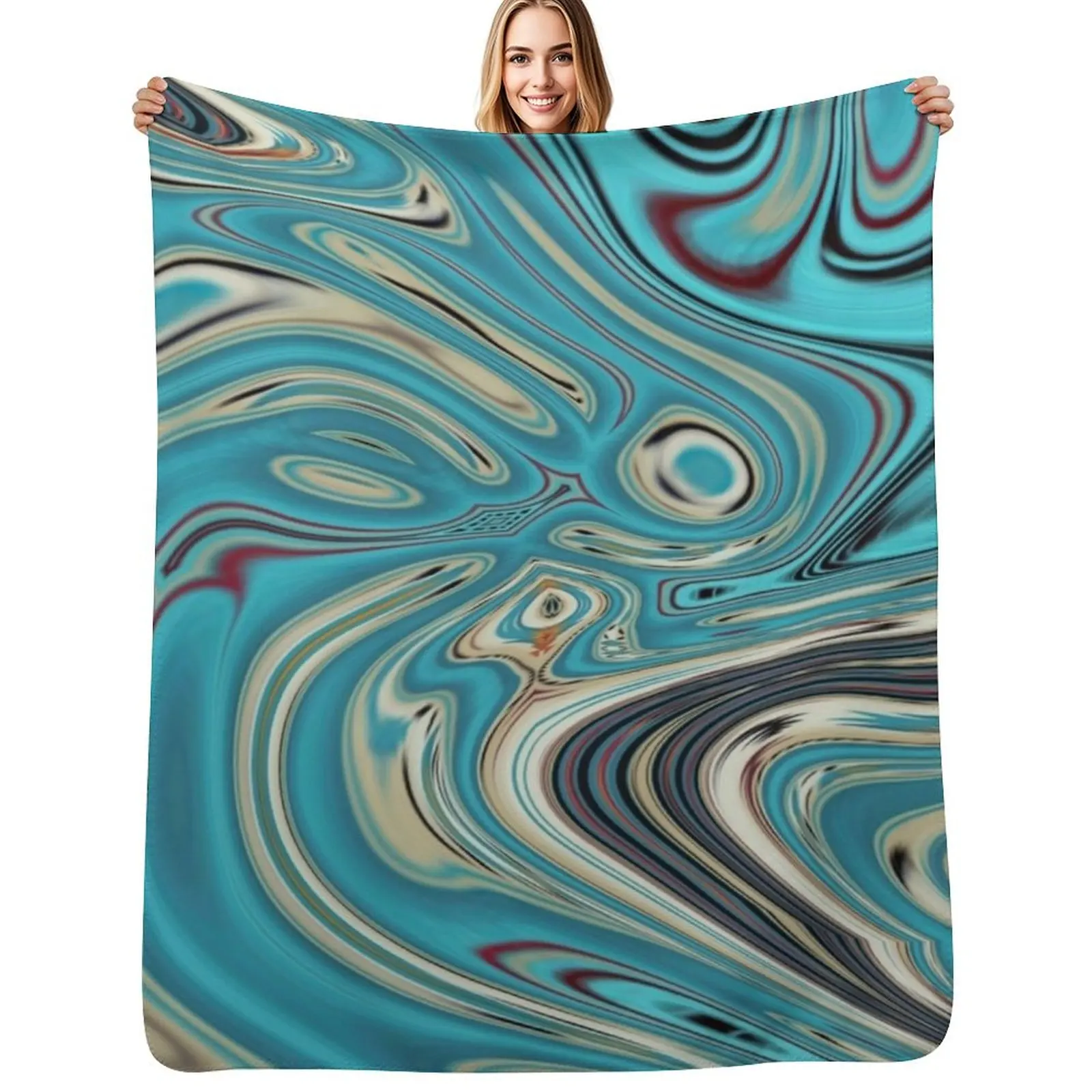 

abstract teal turquoise marble swirls mid century modern Throw Blanket Soft Breathable Blanket for Night Sleeping