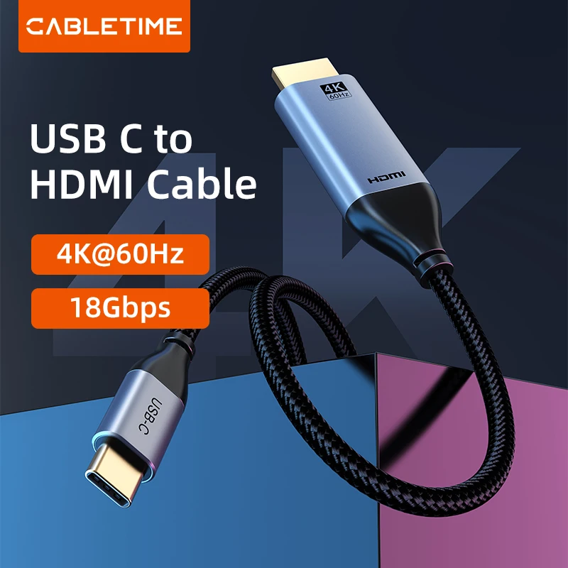 

CABLETIME USB C HDMI-compatible Cable 4K 60Hz Type C to HDMI Thunderbolt 3 for Samsung Huawei Book pro C029