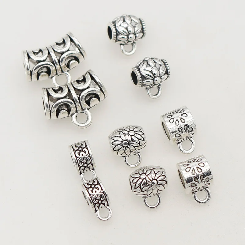1 pack Tibetan Tube Metal Bail Beads Connectors 10 Models Bracelets Necklace Bailes Lock For Pendants DIY Jewelry Accessories