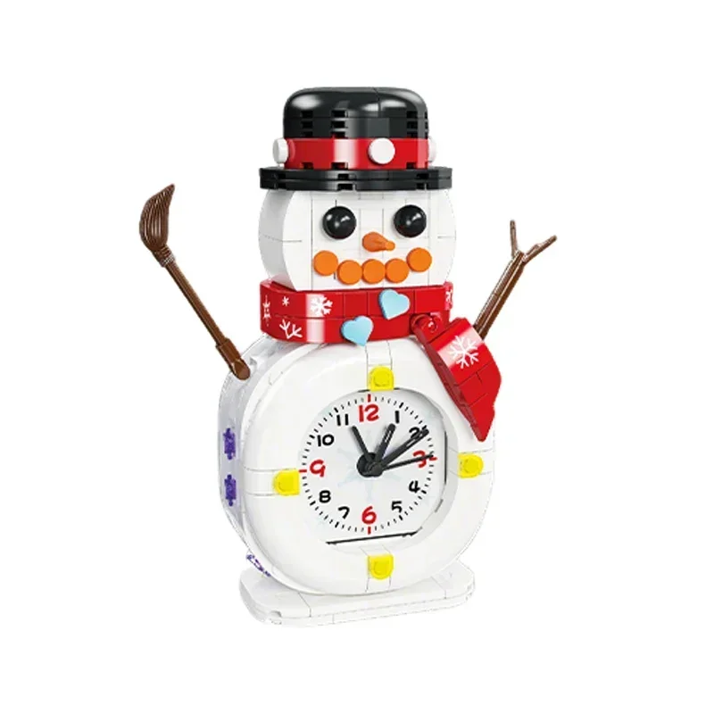 Schneemann Ziegel Modell Puppe Schneeflocke Geschenk Box Uhr Weihnachten Serie ABS Baustein Set Festival Dekoration DIY Kinder Spielzeug