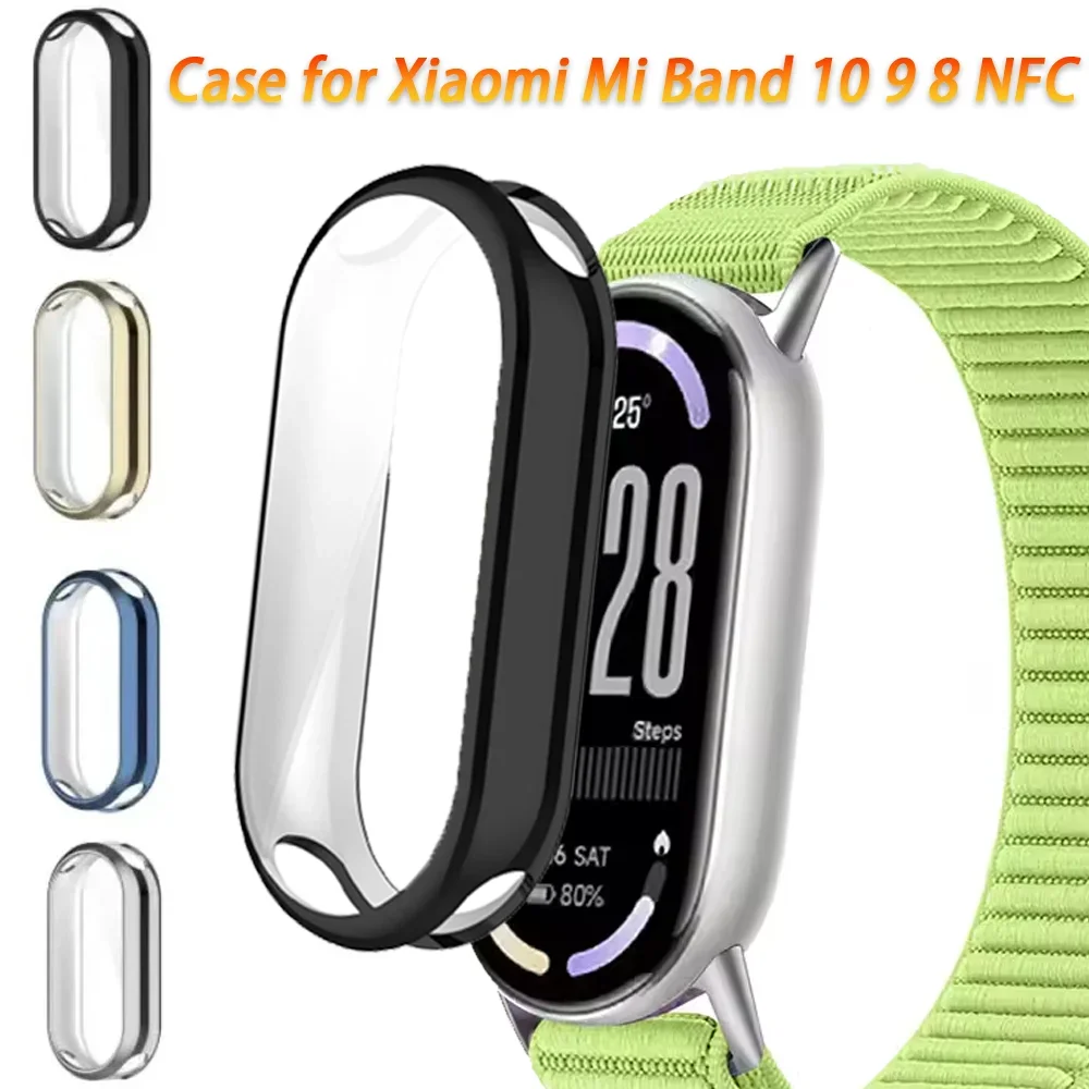 حافظة رياضية من البولي يوريثان لهاتف Xiaomi Mi Band 10 9 8 NFC Smartwatch واقي شاشة إطار ممتص للصدمات لهاتف Xiaomi Mi Band 10 9 حافظة مريحة