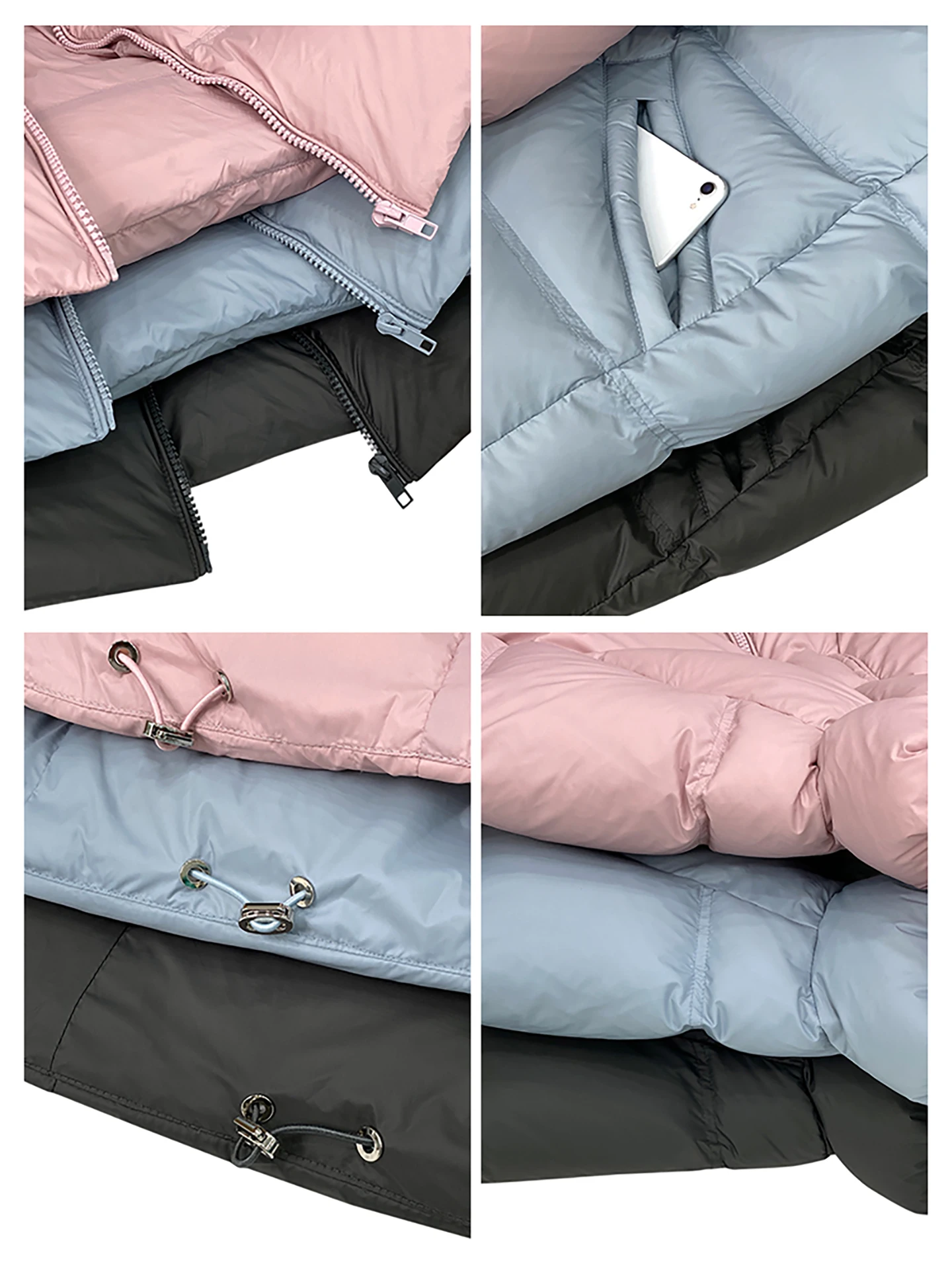 Thiened Doppia cerniera di media lunghezza giù Jaet da donna con cappuccio bianco Du piuma anti-freddo sciolto caldo cappotto di pane alla moda