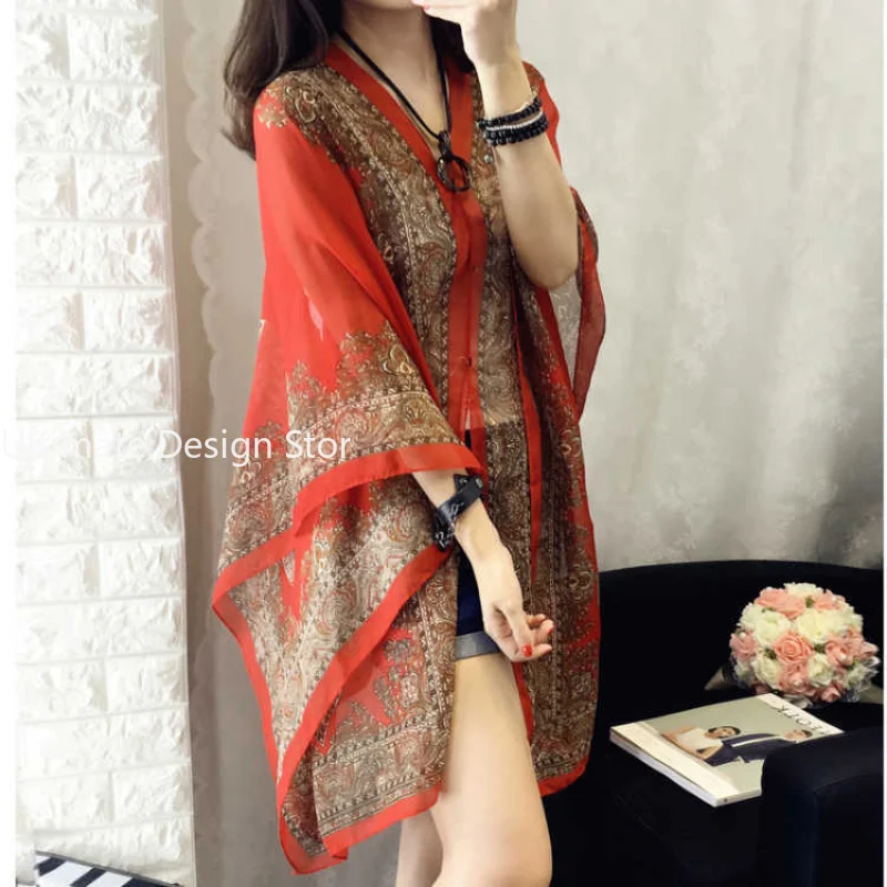 Woman Fashion Beach Dress Blouses Sun Protection Cardigan Summer Beach Holiday Cardigan Women Long Blouses Tops