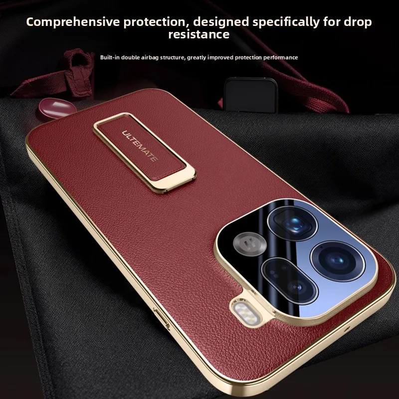 Funda para OPPO Find X9 Pro, soporte de pulsera de cuero liso de alta gama, cubierta completa galvanizada, cubierta anticaída para Find X9 Funda