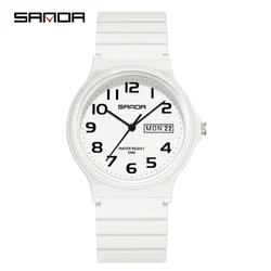 SANDA-relojes blancos con correa de TPU suave, reloj de pulsera analógico, resistente al agua, movimiento de cuarzo, deportes al aire libre para estudiantes, nuevo diseño, 9072