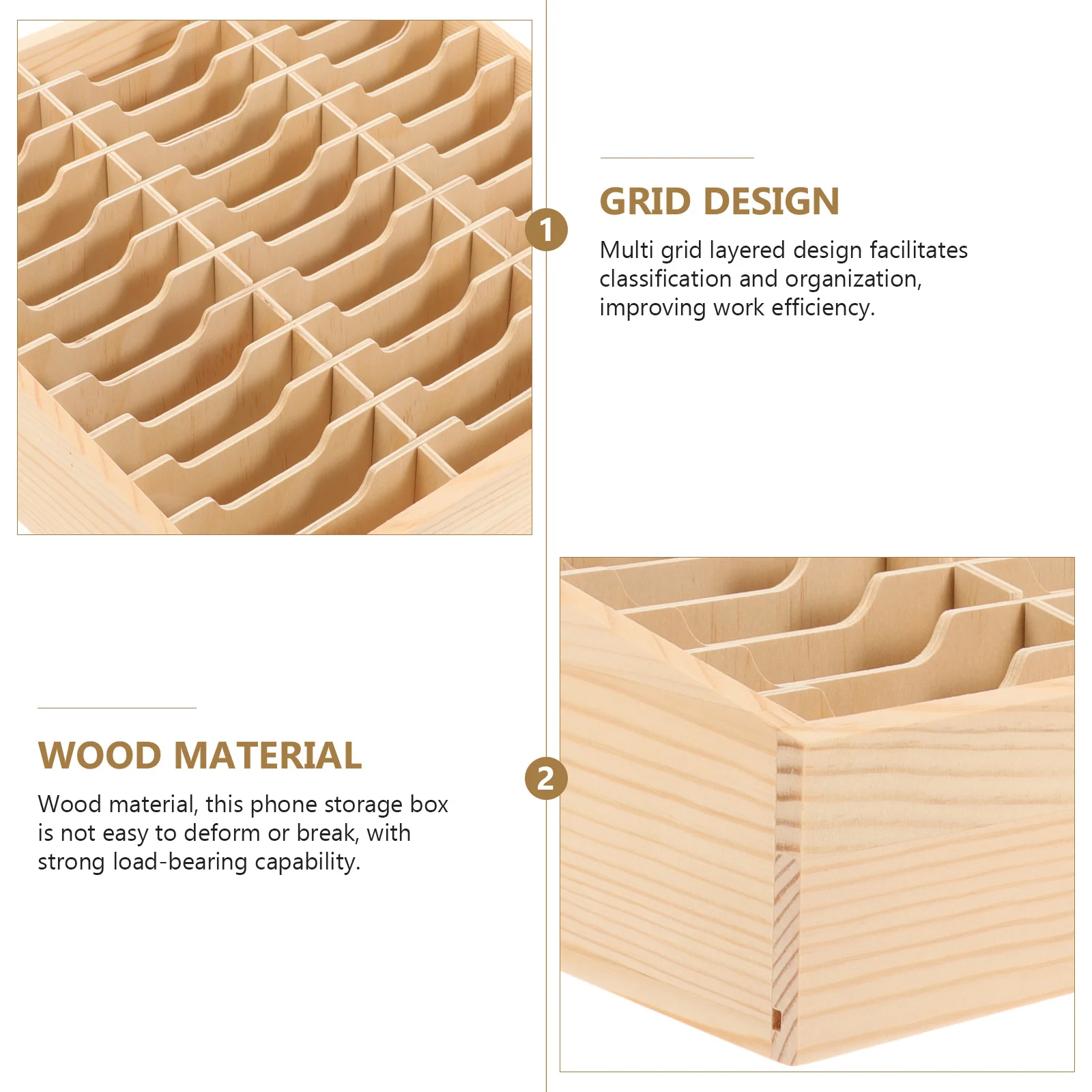 

Desktop Wooden Phone Organizing Box Multi-Grid Storage Case Suitable for Classroom Laboratory Meeting Room Mobile Phone Display