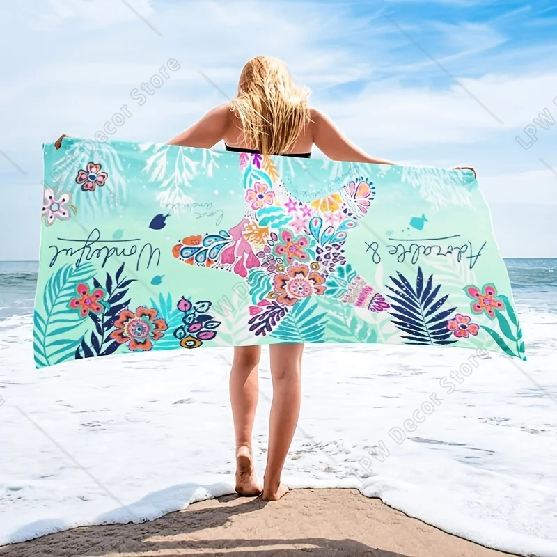 Palm Leaves Flowers Beach Towel Summer Vacation Essential Poolside Accessory Perfect Gift for Beach Lovers
