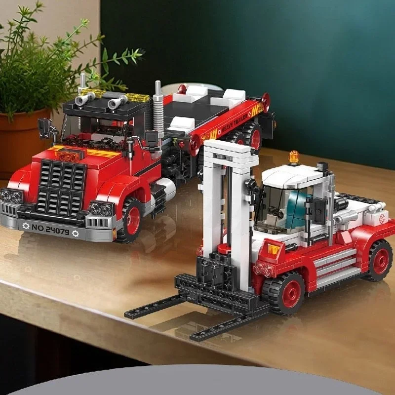 

906Pcs 24079 Technical Truck Toys The Forklift Transport Truck Building Block Assembly Car Brick Set Kids Christmas Gift