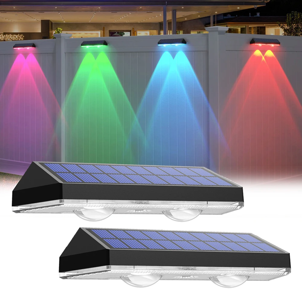 2/4 PCS Solar Fence Lights RGB and Warm White LED Solar Step Lights Outdoor Wall Lights IP65 Waterproof Decor Lamp Solar Power