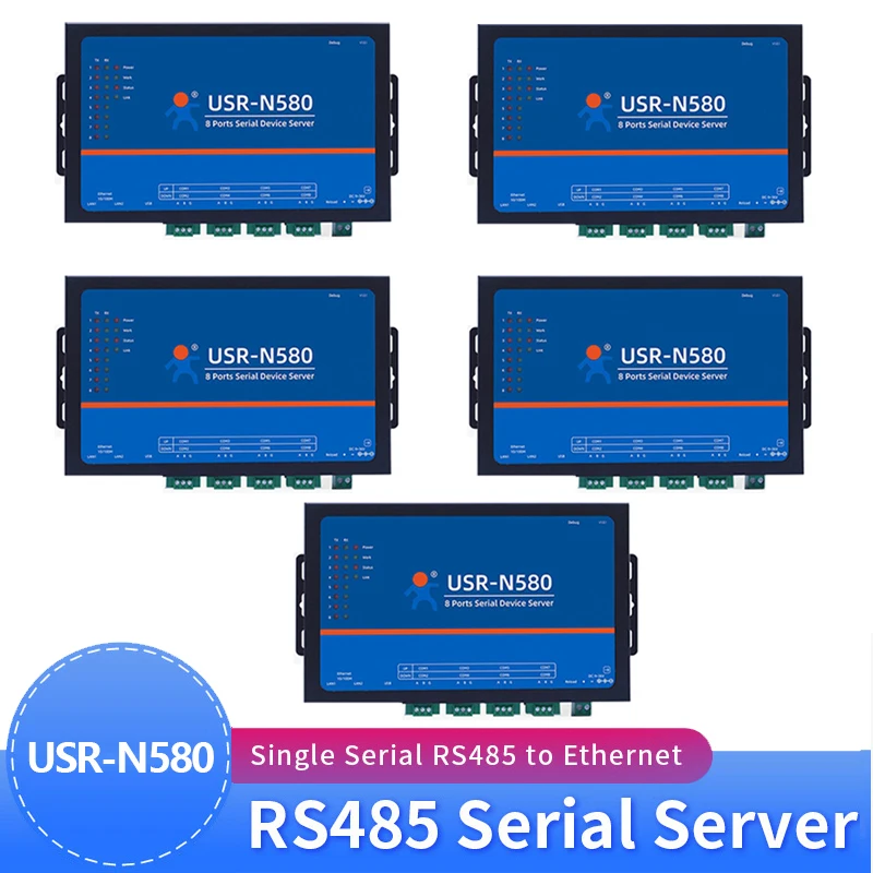 5pcs Usr-n580 Industrial Ethernet Converter 8 Serial Port Rs485 Serial Device Server Support Modbus Rtu To Tcp Ethernet