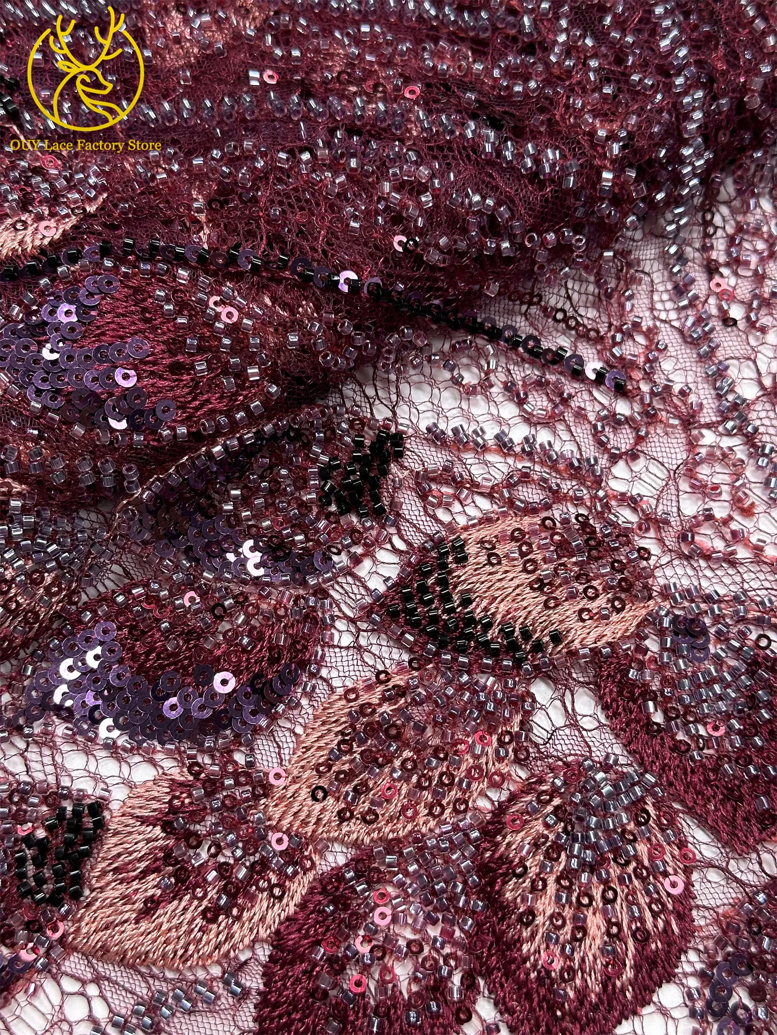 Nigerianischer Spitzenstoff im neuen Stil mit 3D-Stickerei, 5 Yards, eleganter afrikanischer Spitzenstoff mit Perlen und Pailletten für Brautkleider und Hochzeitskleider zum Nähen – Detail 17