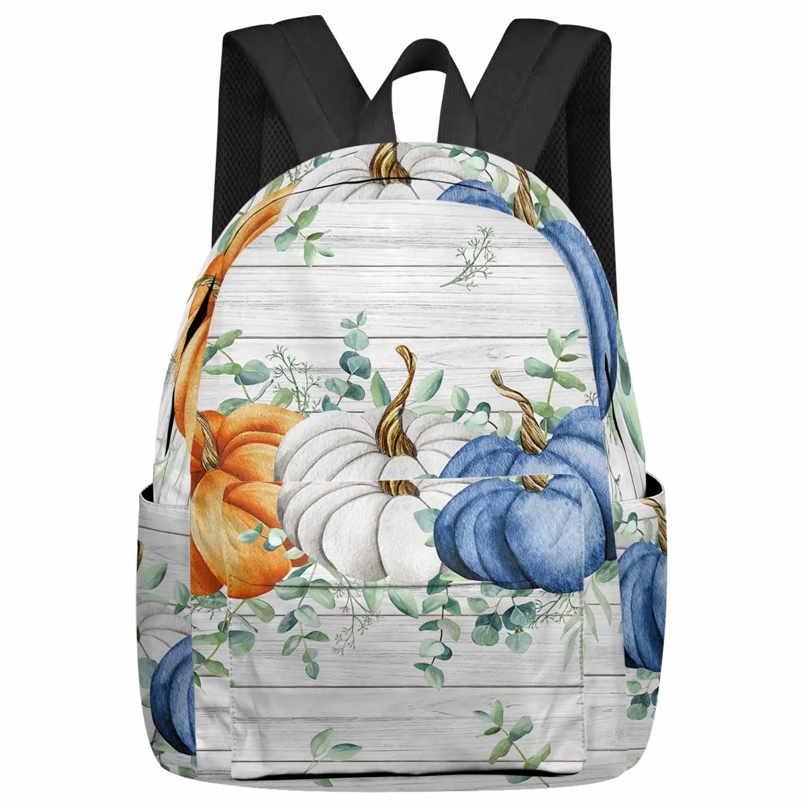 Orange And White Pumpkin Eucalyptus Leaves Backpacks Custom Student School Bags Laptop Backpack Men Women Female Travel Mochila